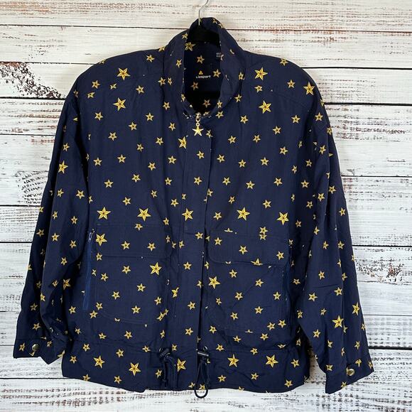 Womens VTG 90s EUC Liz Sport Navy Blue Stars Nylon Full Zip Track Jacket Size XL - Picture 1 of 7